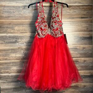 Night Moves Prom Collection Scarlet and Gold Gown